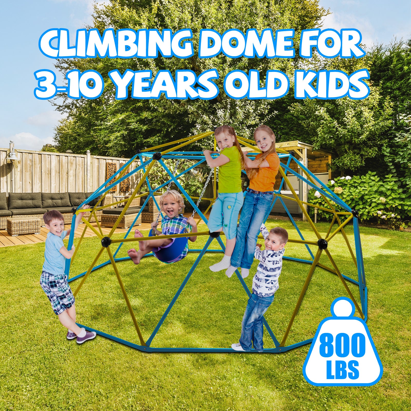 10FT Kids Climbing Dome with Swing